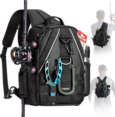 Fishing Sling Backpack Tackle Bag Rod Holder MOLLE Waterproof Gear Pack
