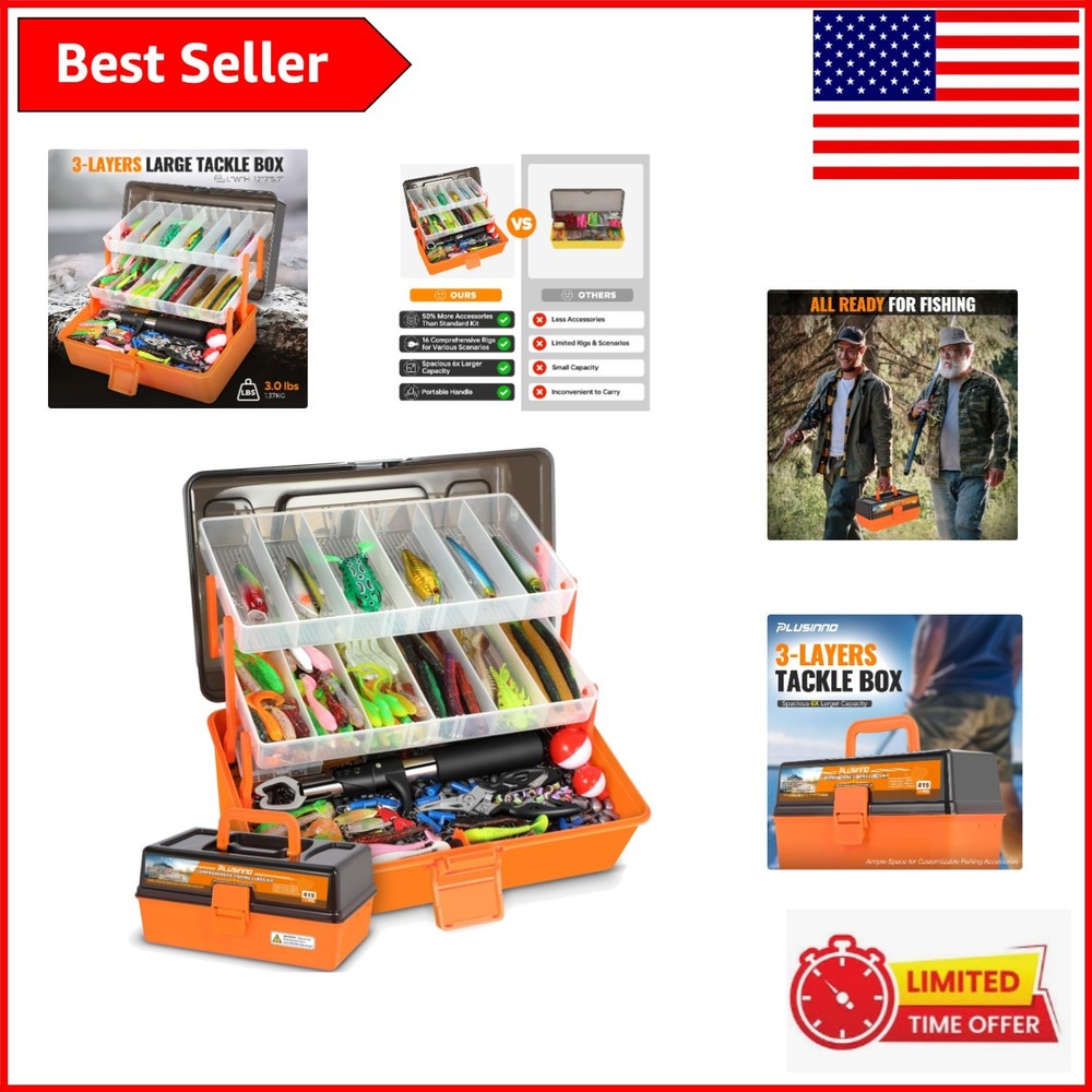 Stylish 3-Layer Fishing Tackle Box with 415 Pieces – Perfect Gift for Men & Kids