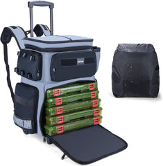 66L Rolling Tackle Box with Cooler, Gray Large Fishing Bag with Wheels for 5 370