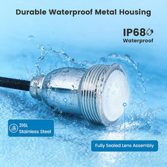 1.5 Inch LED Nicheless Pool Light, 12V AC 18W 6000K, 100FT Cord | for Inground P