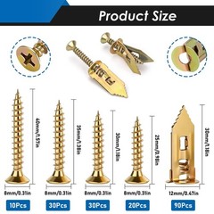 180Pcs Self Drilling Drywall Anchors with Screws Kit, Metal Expansion Bolt fo…