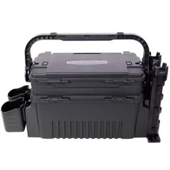 9 In. W Black Plastic Portable Dual-Layer Fishing Tackle Tool Box with Rod Holde