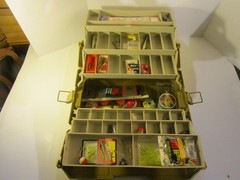 Vintage Plano Tackle Box 9108 Brown Tan w/ Fishing Lures ++++ Outdoors