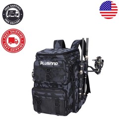 Water-Resistant 42L Fishing Tackle Backpack with Rod Holders – Black Camouflage