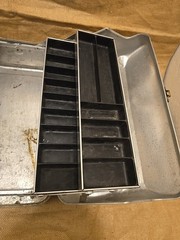 Vintage JC HIGGINS Aluminum Tackle Box Bakelite Handle