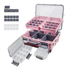 Universal Fishing Tackle Box with Two Small Tackle Tray, Removal Inside Pink