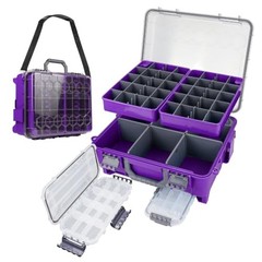Upgraded Large Capacity Waterproof Floating Tackle Box with Rod Holder, Purple