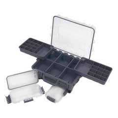 Fishing Tackle Box w/ Removable Tackle Tray Large Portable Utility Boxes Grey