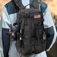 Fishing Tackle Bag With USA Flag Backpack with Rod Holder Waterproof Durable