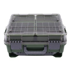 Fishing Tackle Box Olive Green 3-Tier Removable Divider Trays Clear Lid Storage