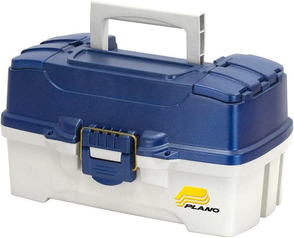 2-Tray Tackle Box with Dual Top Access, Blue Metallic/Off White, Premium Tackle