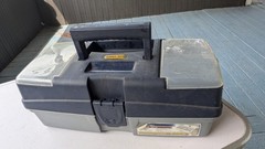 One Light Keyer Bait Box Tray Tackle Box Gray W/ Lures And More. Flip Top