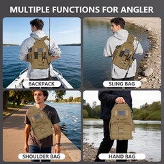 GMAK Fishing Backpack Tackle Sling Bag, Tactical Standard, Khaki