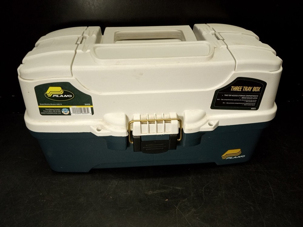 Plano 6203-91 3 Tray Tackle Box with Top Storage Compartments – Brass Hasp – USA