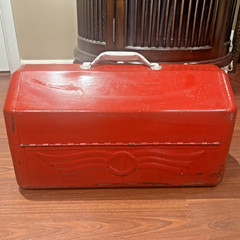 Vintage Metal Large Simonsen Tackle Box 18″x8.5″10″ Red