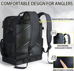 Fishing Tackle Backpack with Cooler45L Large Tackle Bag with 2 Rod Holders & Cle