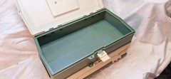 Vintage Plano 707 Tackle Box Tan/Green Made in USA two drawer plus top storage
