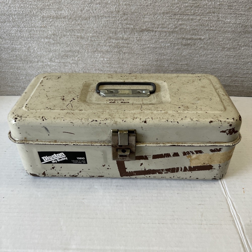 Vintage Disston My Buddy  One Tray Cream Metal Tackle Box 1351C Made In USA RARE