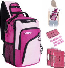 Goture Pink Fishing Tackle Bag, 1680D Water-Resistant Sling Fishing Backpack wit