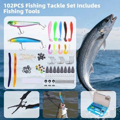 New 103PCS Fishing Tackle Bag, Gear for Men Adults, Camouflage Backpack with Rod