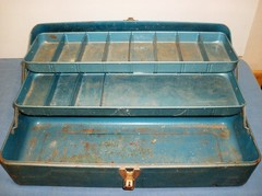 Vintage My Buddy No. 292 Two Tray Blue Steel Fishing Tackle Box
