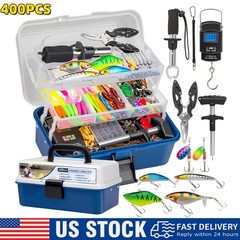 400PC Large 3Layer Tackle Box Fishing Lures Accessories Kit Fish Gear Tools Set