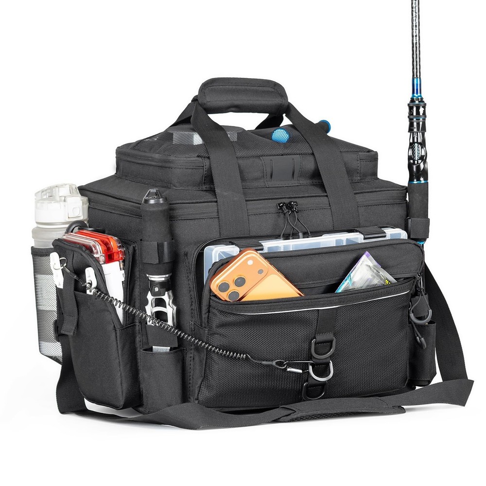Fishing Tackle Bag with Rod Holders & Cooler Main Compartment – Large Capa