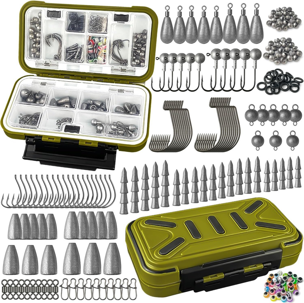 Fishing Accessories Kit, 264/423PCS Fishing Tackle Box with Hooks, Weights