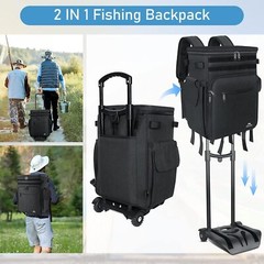 MATEIN Rolling Tackle Box with Cooler, Large Fishing Backpack with Wheels, Black