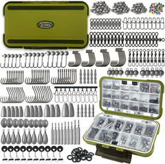 Fishing Accessories Kit, 264/423PCS Fishing Tackle Box with Hooks, Weights, Sink