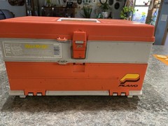Vintage Plano 707 Tackle Box, Orange/Gray Plastic, 2 Drawers/Pockets