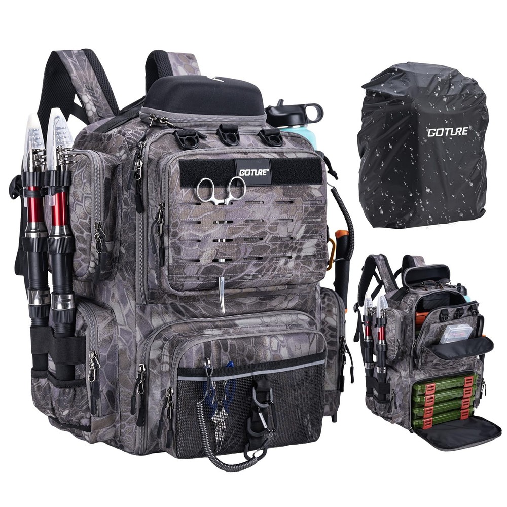 Fishing Backpack, 900D Water-Resistant Tackle Backpack with Rod Holders, Hard…