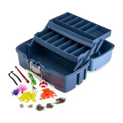 Plano Catch All Two-Tray Tackle Box Kit, Light Blue/Dark Blue, Rust-Proof Brass