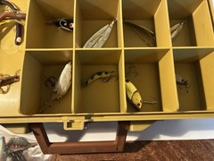 Plano Magnum 2 Sided Tackle Box. Full Of Deep Divers And Top Water Wooden Flies