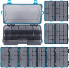 Versatile 12 Pack Fishing Tackle Boxes with Adjustable Dividers – Blue, 3600