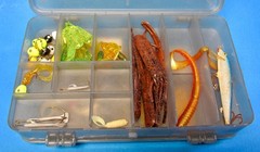 4 Plano Boxes 3213, 3214, 3414, 3516 Fishing Boxes w Lures Flies Sinkers Hooks