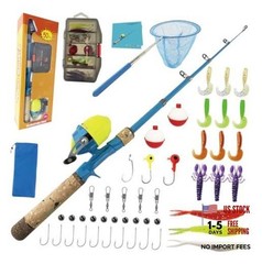 Kids Rod Set, Kids Fishing Rod and Reel Combo and Fishing Net 1.5 Meters Blue