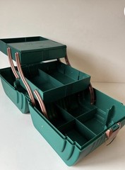 Sassaby Green Plastic Hard Case Tackle Box 11 in x 10 in, 4 Pockets, 4 Dividers
