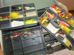 PLANO 2-Tier Over and Under Fishing Tackle Box 16″ x 11″ x 7″ W about 125 items