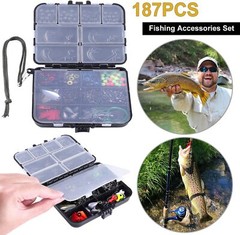 187/230Pcs Fishing Accessories Kit, Including Jig Hooks, Bullet Bass Casting