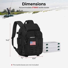 Piscifun Fishing Tackle Backpack with Rod Holder, Water~Resistant, Black