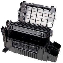 Dual layer Fishing Tackle BoxTackle w/2 Rod Holder 2 Cup Holder 1 Carring Strap