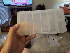 Two Plastic Fishing Tackle Boxes:Cabelas-9×4.5×1.5″. Plano-8.5×4.25×1.5″