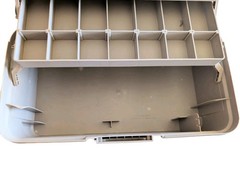 Vtg XL WOODSTREAM 3 TRAY Green/Brown FISHING TACKLE Box, TRUNK Style+Salmon Pen!