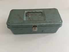Vintage Old Fishing Tackle Box Metal Green Steel