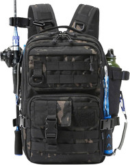 Fishing Tackle Backpack Rod Holder Sling Shoulder Bag Water Resistant Gear Black