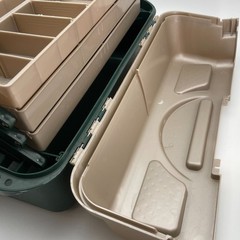 PLANO 8600 Vintage Large Fishing Tackle Box 6 Tray Green Tan Hard Case Made USA