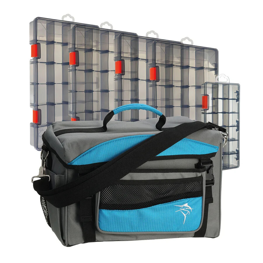 Jarvis Walker No Zip Large Lure Bag & Five Lure Fishing Tackle Boxes