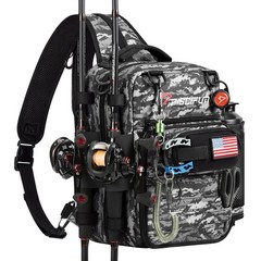 Piscifun Fishing Tackle Backpack, 3-Way Carry with Rod Holders, Black Camo