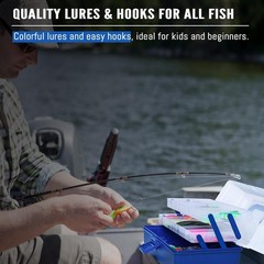 3-Layer Fishing Tackle Box Kit with 448 Pieces of Hooks, Weights and Lures